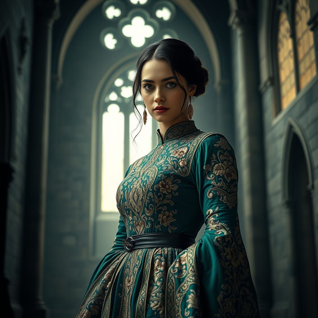 Medieval Emerald Dress in Monochrome Filter