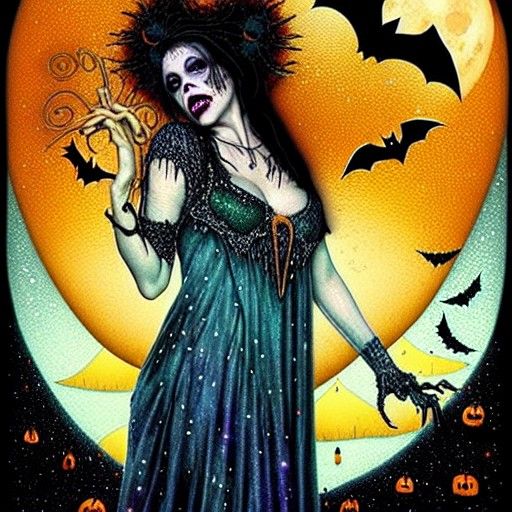 Fairuza Balk Halloween Goddess in Cosmic Mixed Media