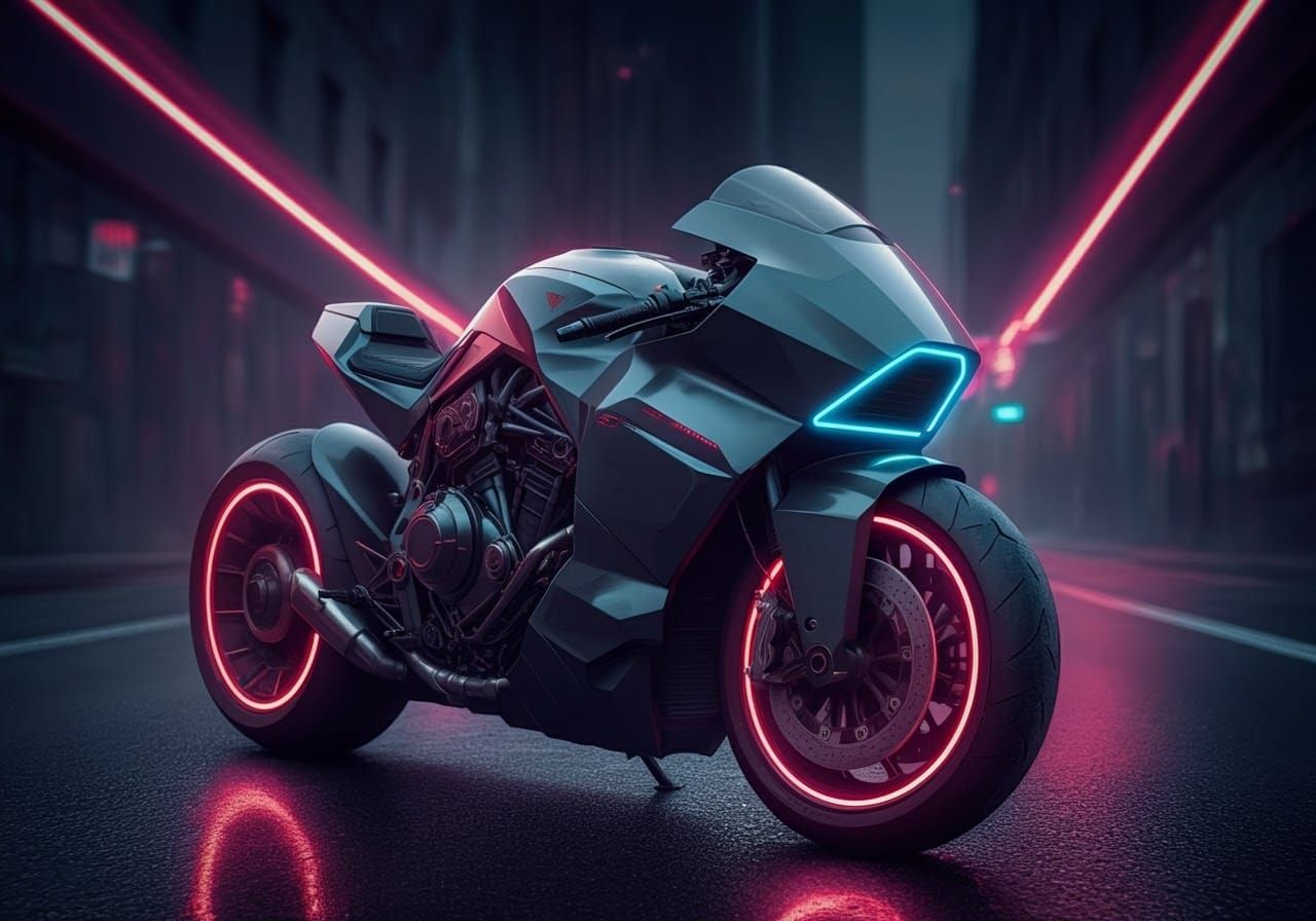 Cyberpunk Motorcycle on Neon Highway