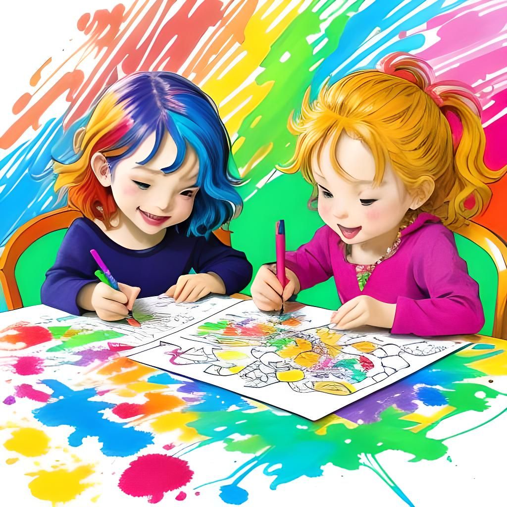 Children Coloring Together with Markers