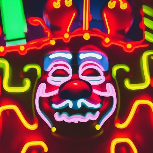 Evil Clown at Haunted Retro Carnival in Synthwave