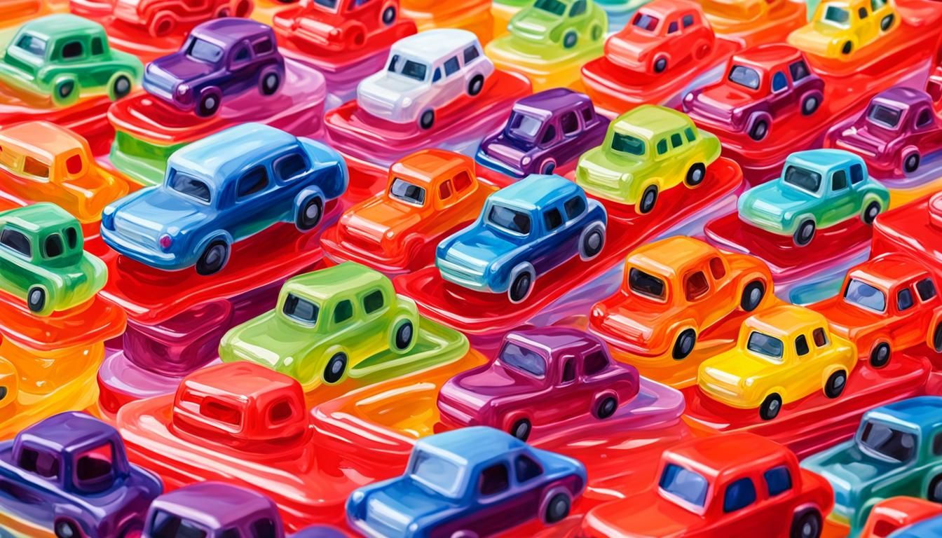 Jelly Street Traffic Jam in Gouache Style
