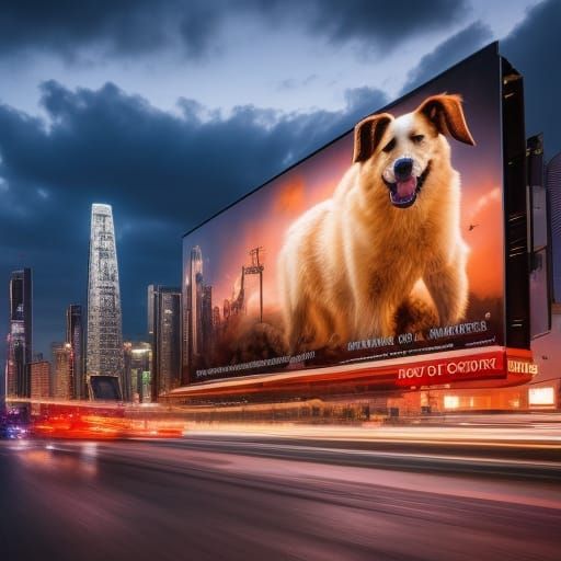 Futuristic Dog Portrait Billboard in Epic Scale
