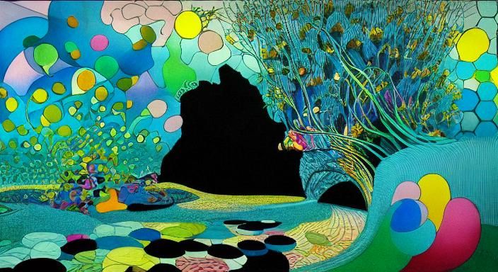 Surreal Kaleidoscopic Garden with Geometric Flora