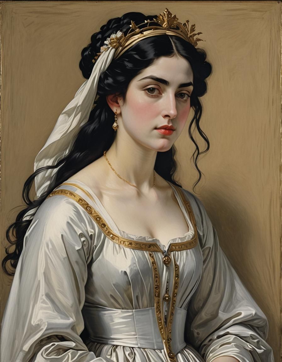Classical Oil Painting of Woman with Black Hair