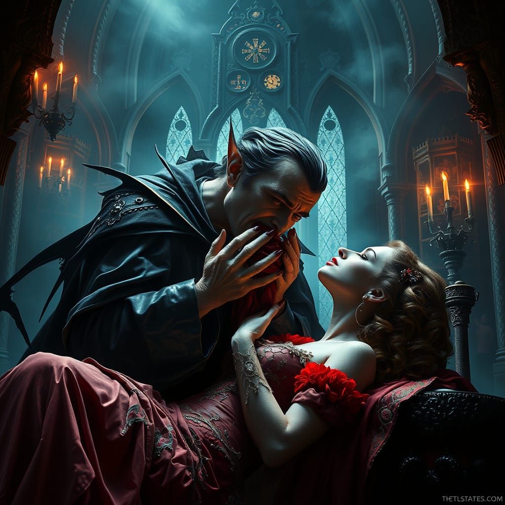 Dracula's Dark Feast in a Grand War Hall