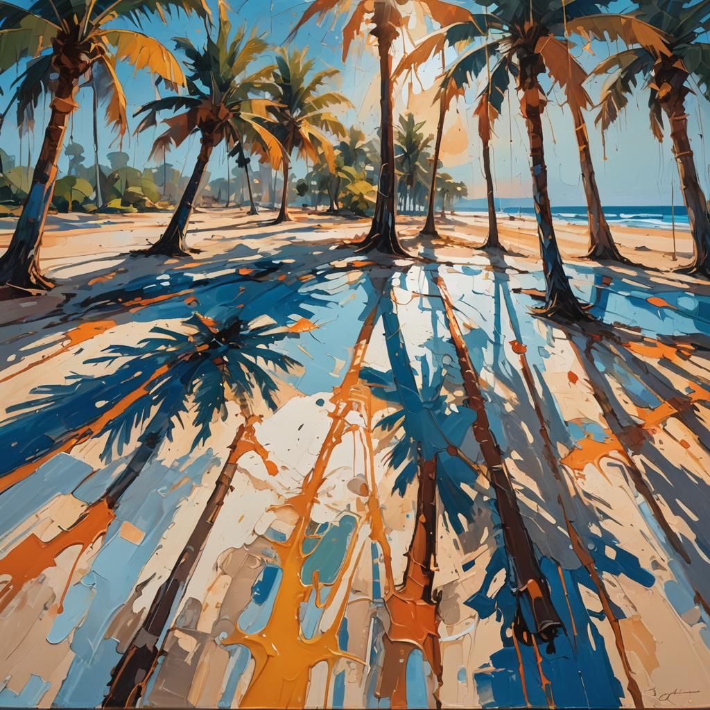 Vibrant Abstract Beach Scene in Expressionist Style