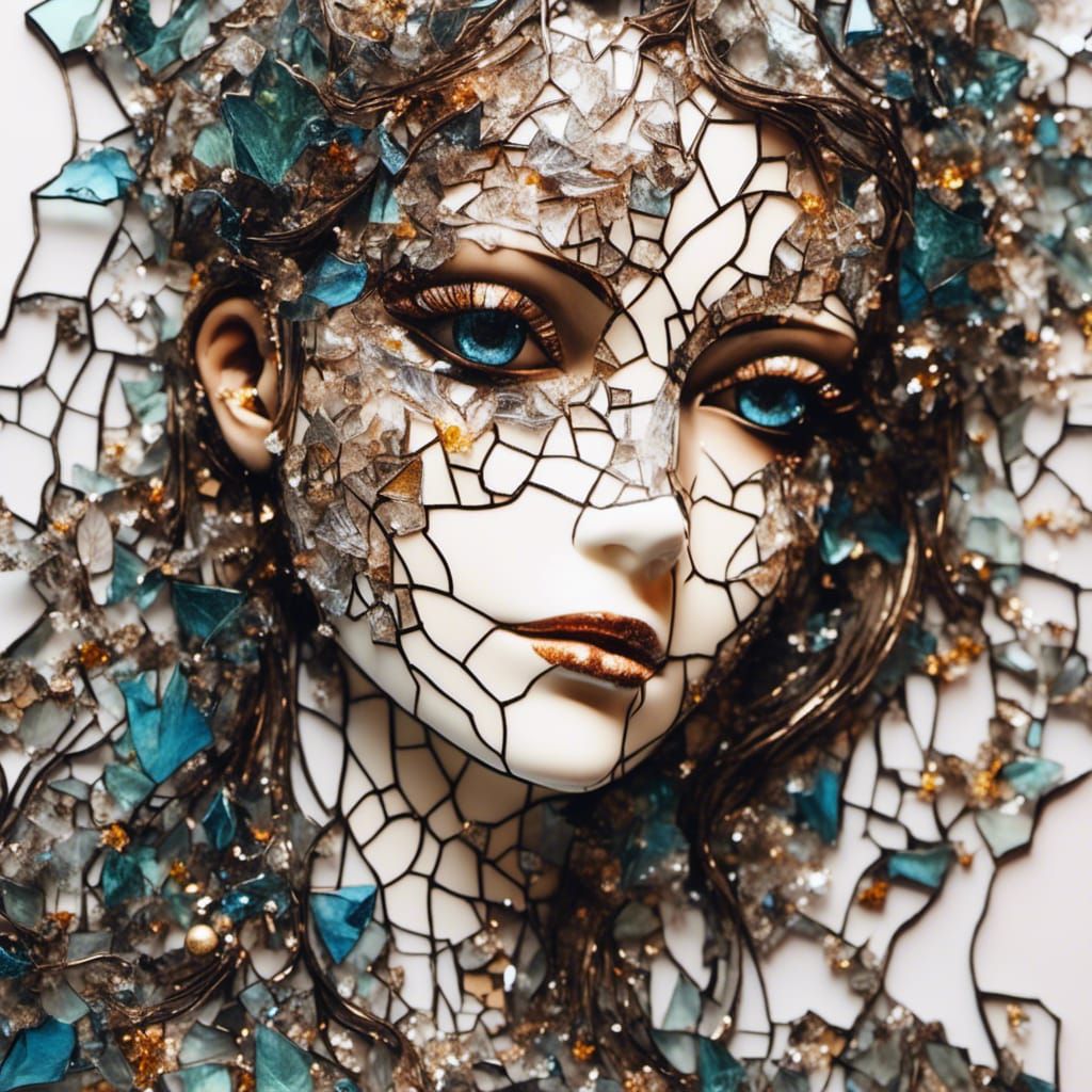 Stained Glass Mask of a Beautiful Woman