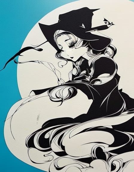 Cute Witch Sleeping: Hyperdetailed Ink Art