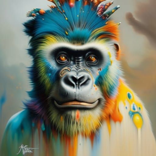 Punk Gorilla Man with Dripping Paint