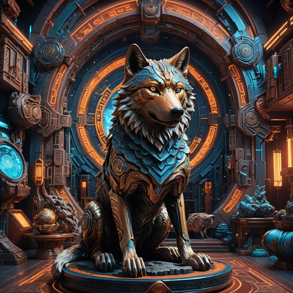 Futuristic Asian Earthenware Wolf in Cosmic Armory