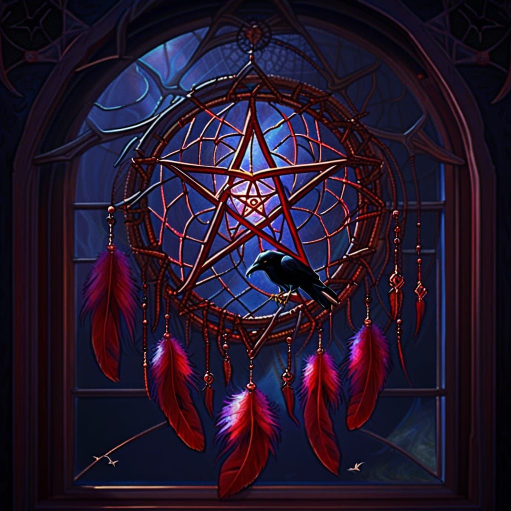 Pentagram Dreamcatcher in Dark Fantasy Style
