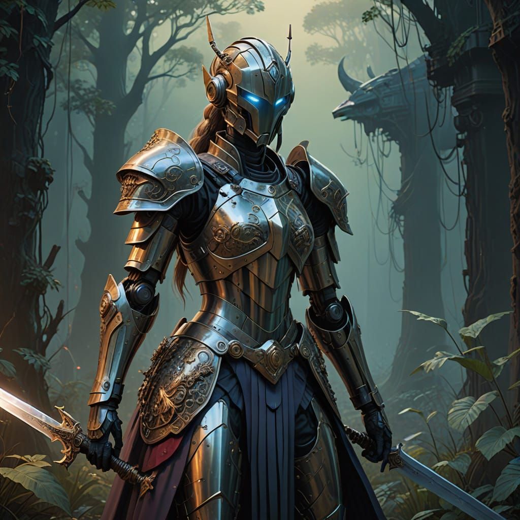 Ethereal Warforged Paladin with Angelic Armor and Majestic S...