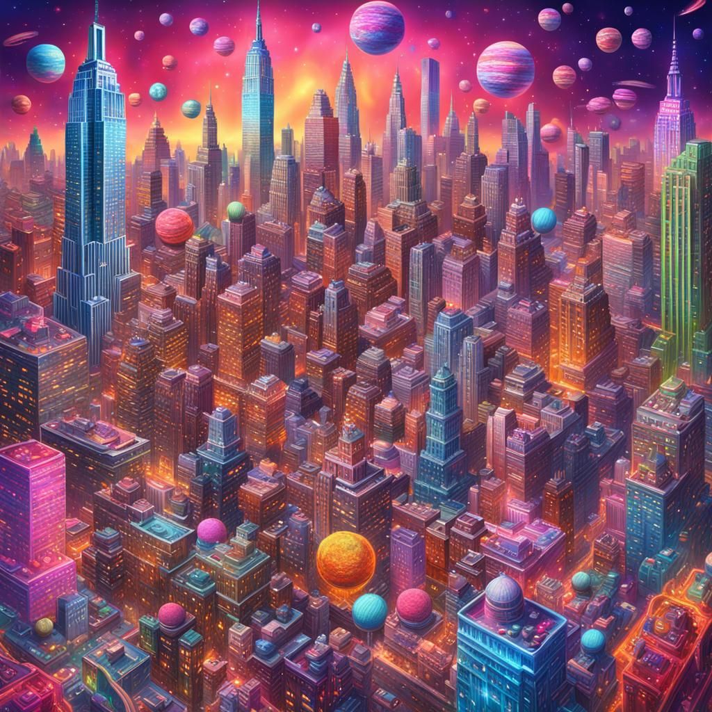 Psychedelic Neon Manhattan in Space as Candy Art