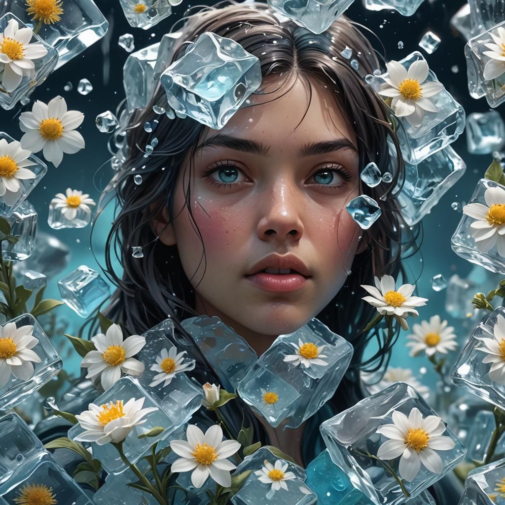 Aquascape Inside Ice Cube, Hyperdetailed 3D Render