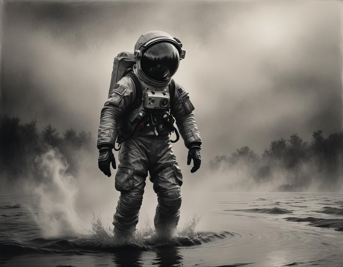 Ethereal Astronaut Emerge from Morning Mist