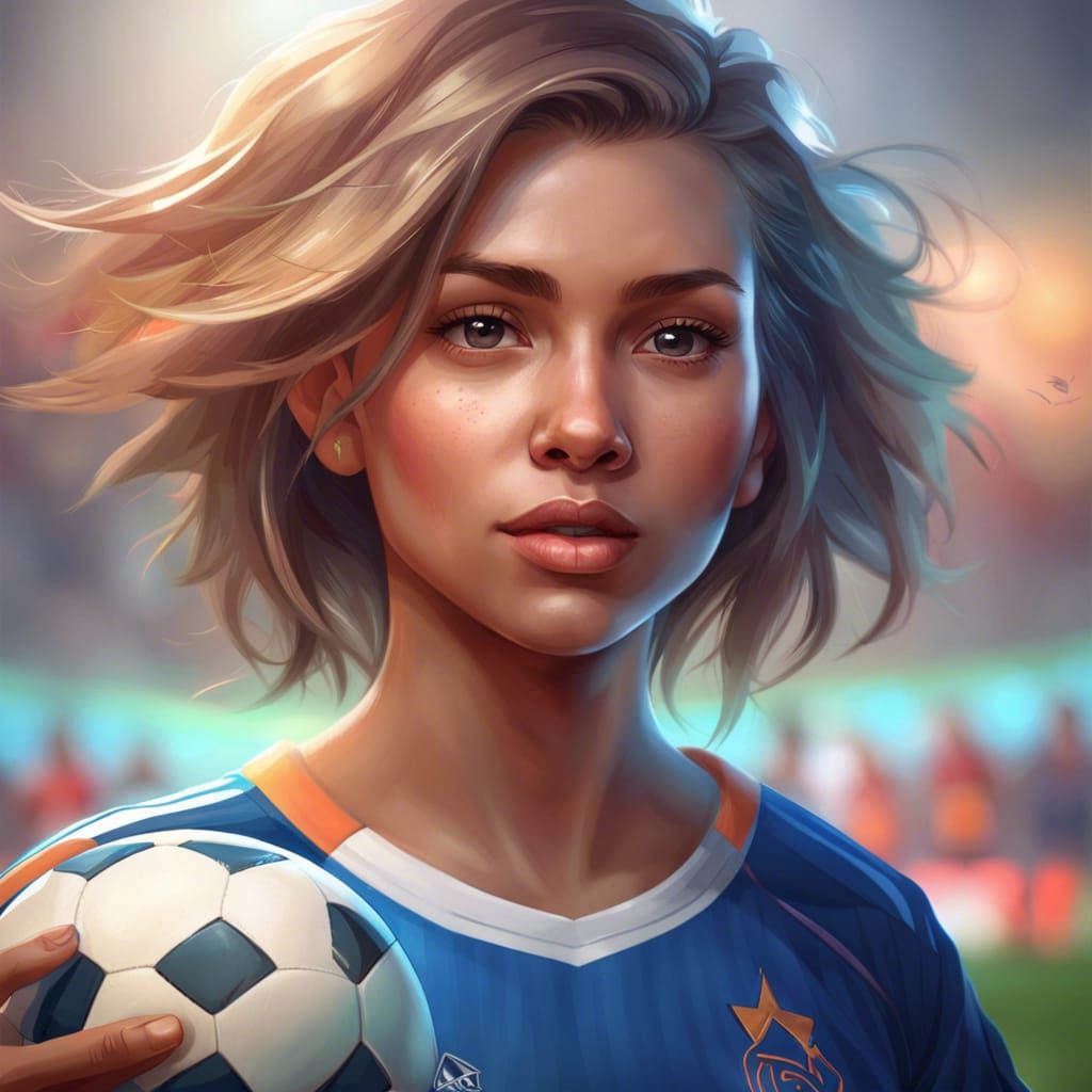 Soccer Girl Portrait in Art Nouveau Style
