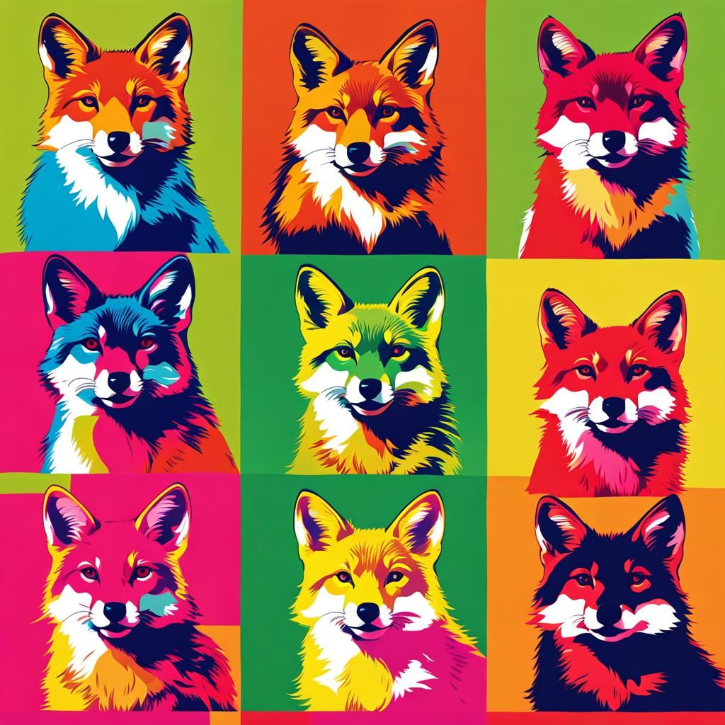 Foxes in Pop Art Style Inspired by Warhol