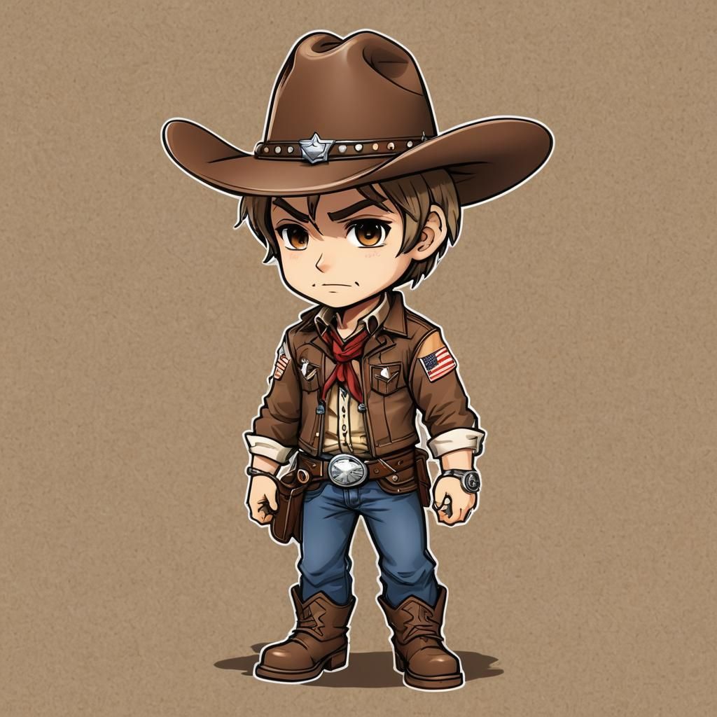 Chibi Style: Young American Cowboy Portrait