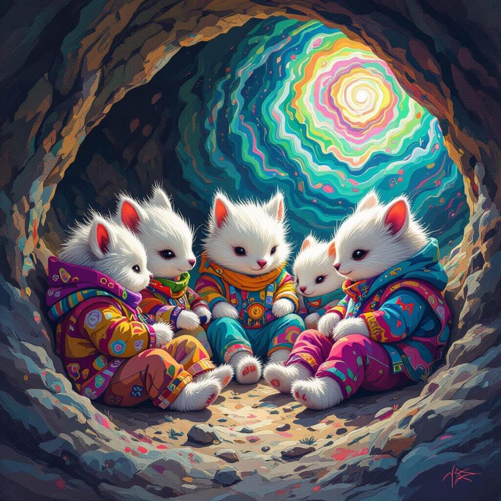 Psychedelic Cave Party with Furry Animals