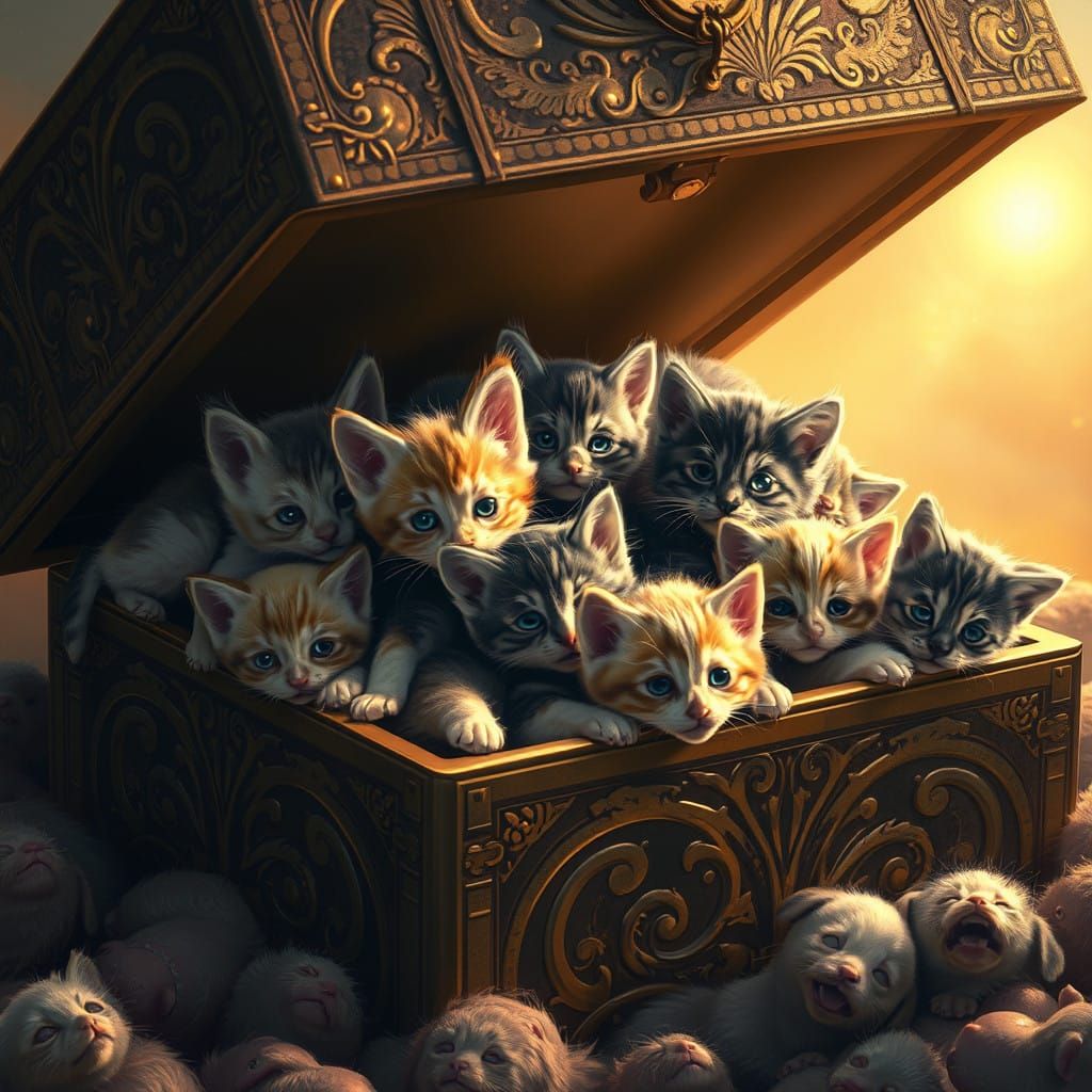 Kittens and Puppies in a Whimsical, Sci-Fi Box