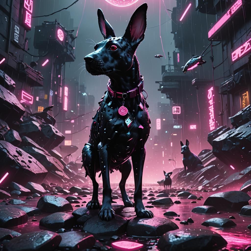 Cyberpunk Rabbit and Dalmatian with Flying Herring