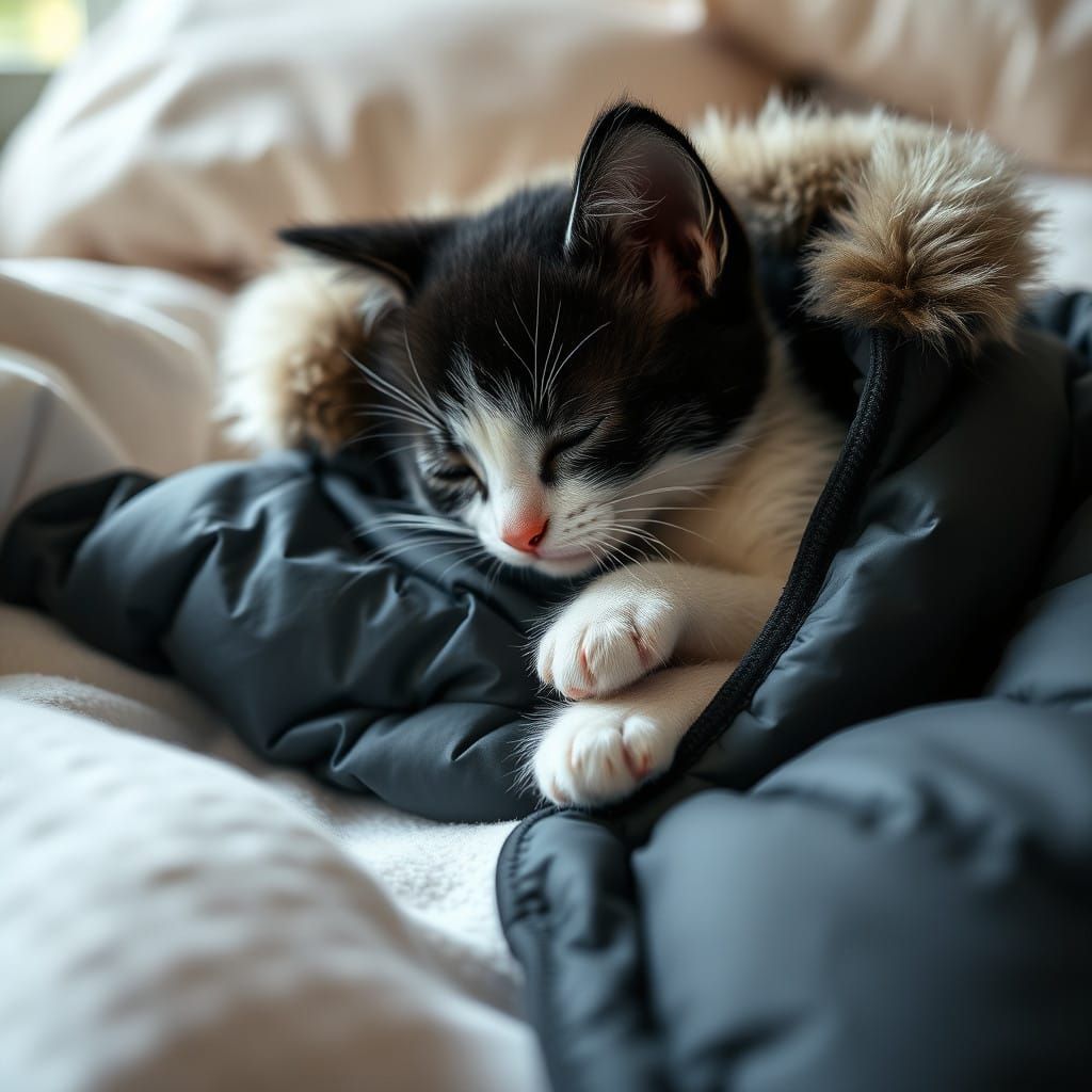 Warmth of a Serene Black and White Kitten
