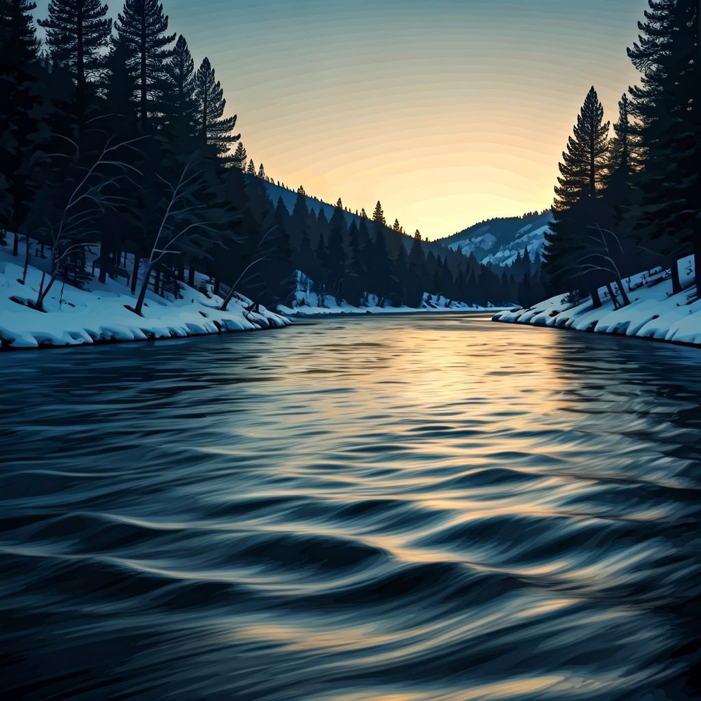 Turbulent River Sunset in Abstract Digital Art Style