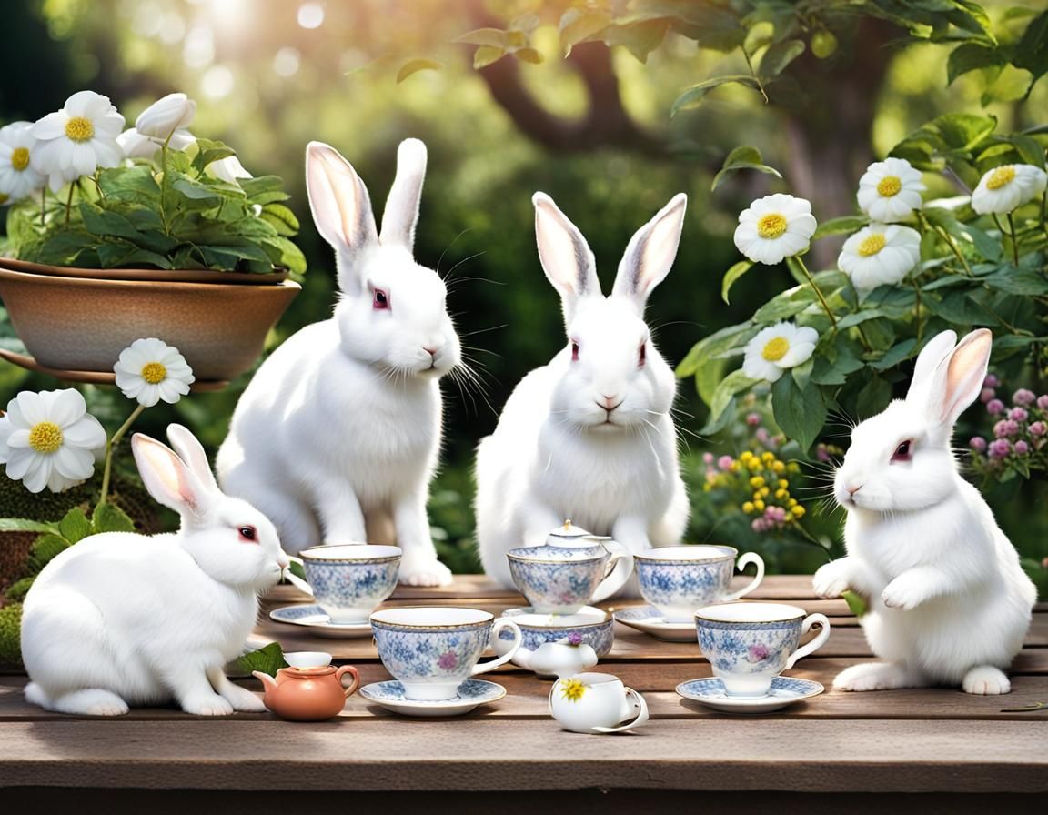 Whimsical Rabbit Tea Party in Spring Garden