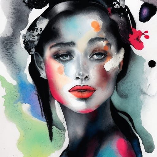 Noble Woman Portrait in Mixed Media Style