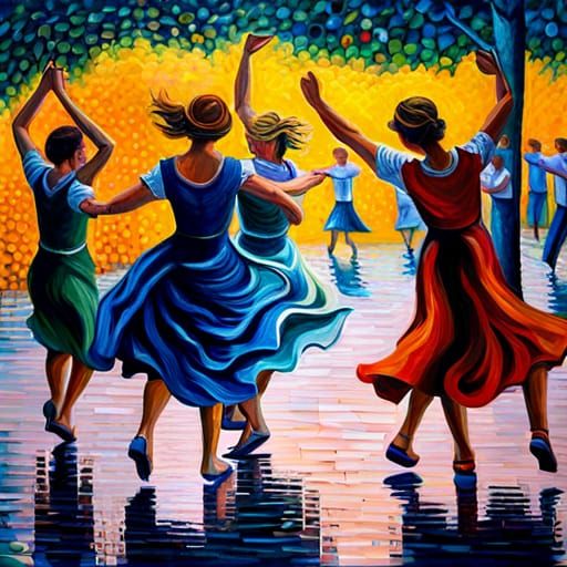 Expressive Dancer in Neo-Impressionist Oil Painting