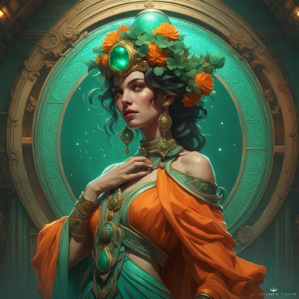 Emerald Empress of the Moon: Art Nouveau Concept