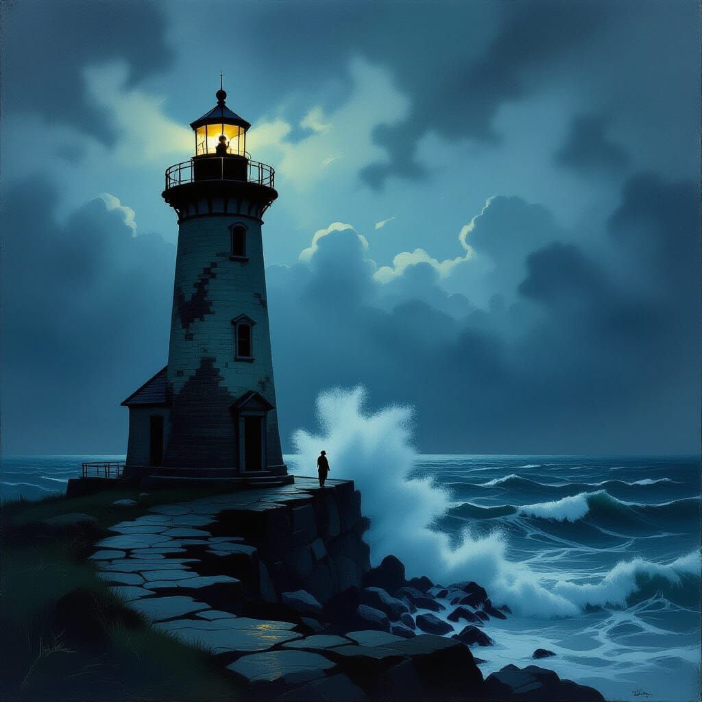 Clown Lighthouse Keeper in Stormy Twilight