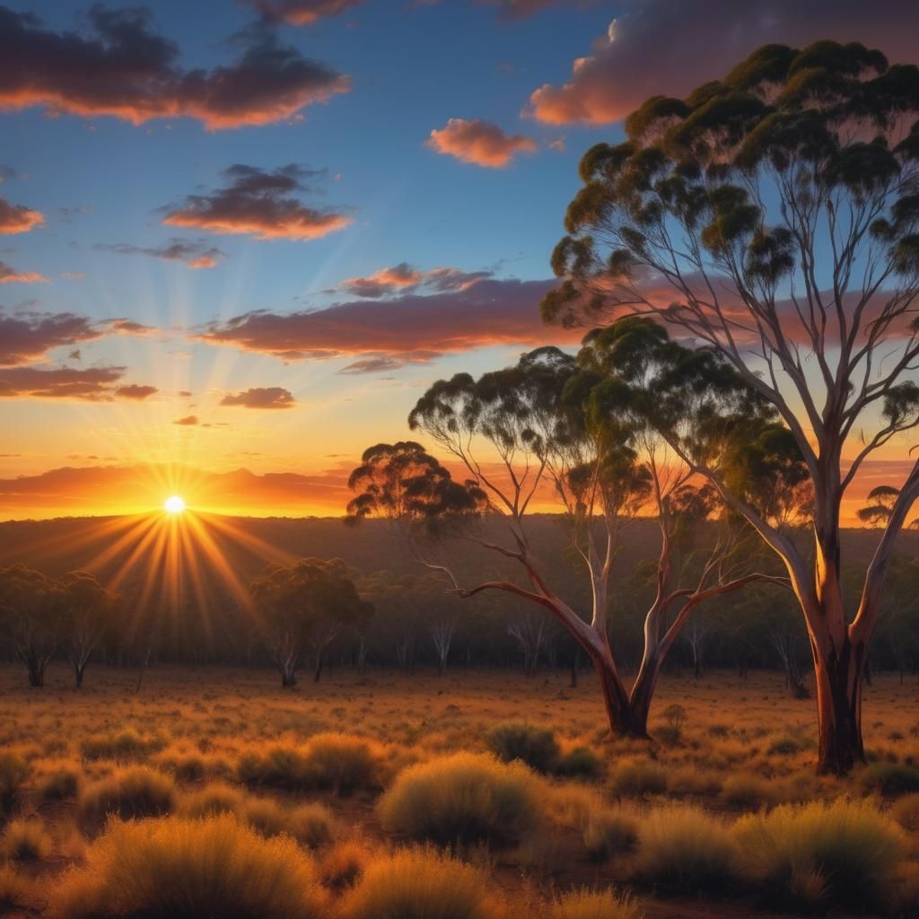 Australian Outback Sunrise with Crepuscular Rays