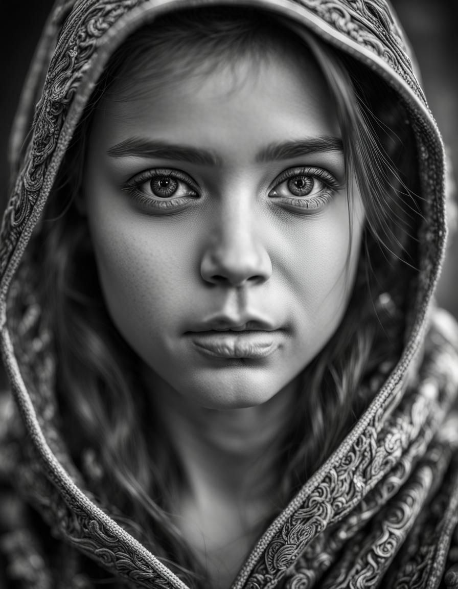 Monochrome Portrait in Hyperrealistic Style