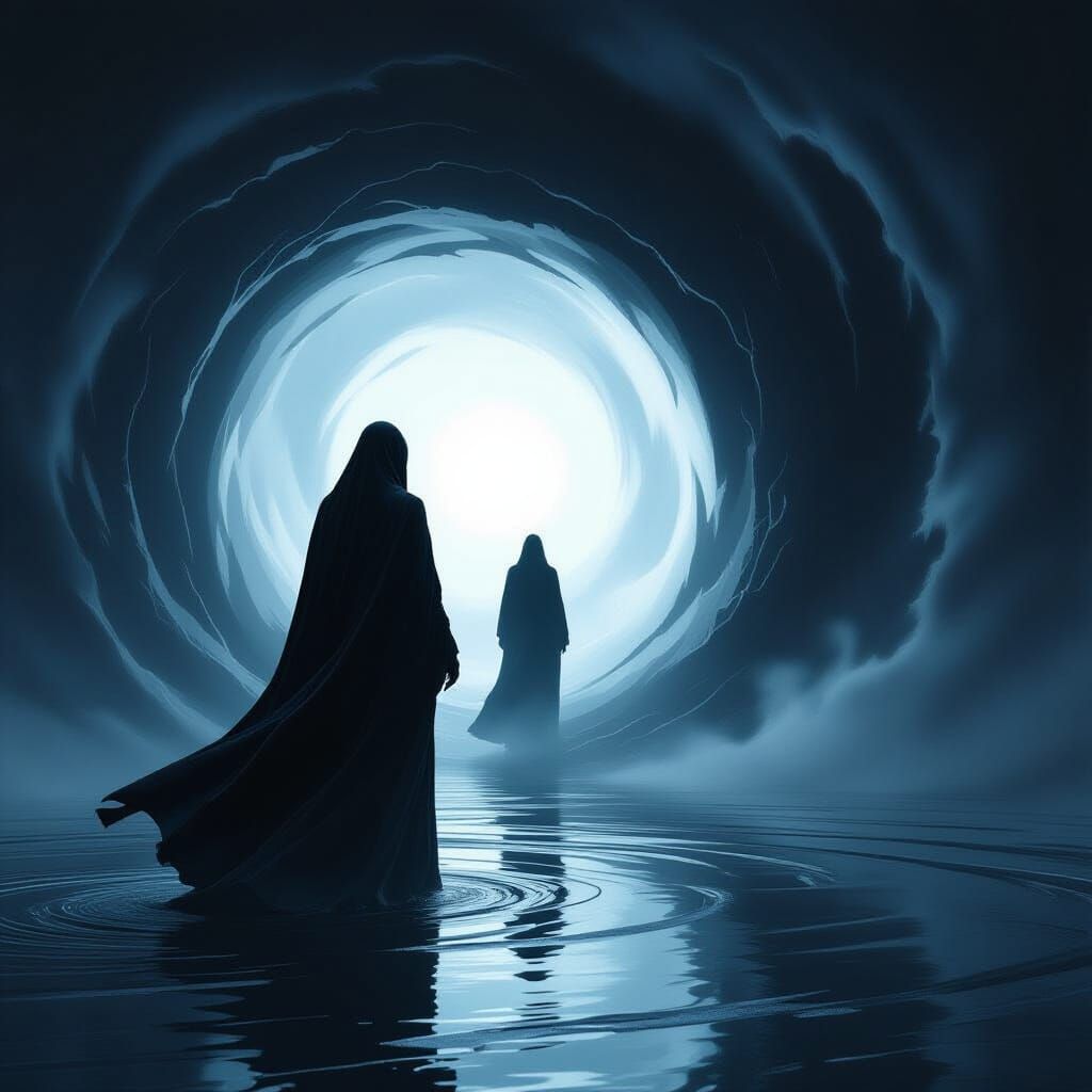 Mysterious Woman Steps Through Shadow Vortex