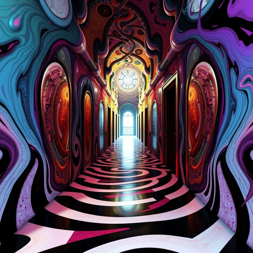 Psychedelic Castle Corridor in 3D Digital Art
