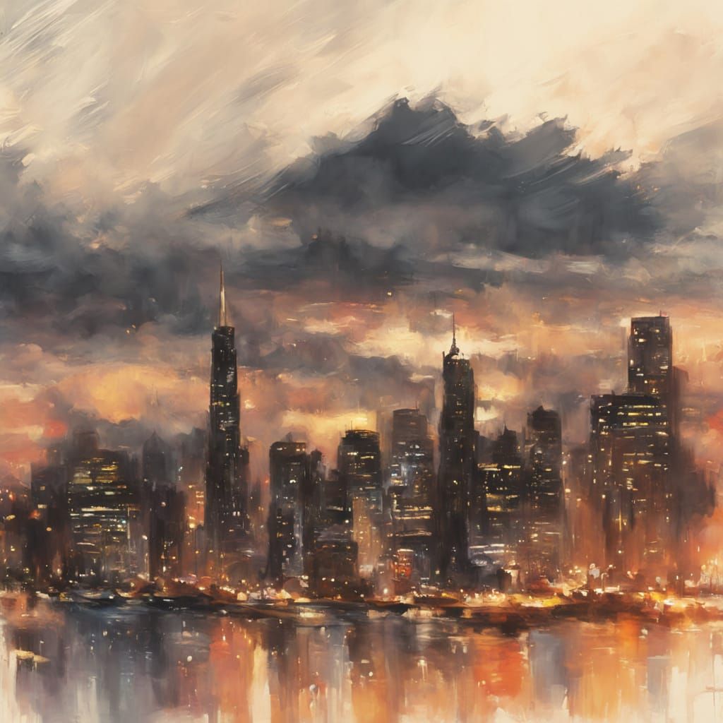 City at Night: Vibrant Lights on Wet Streets