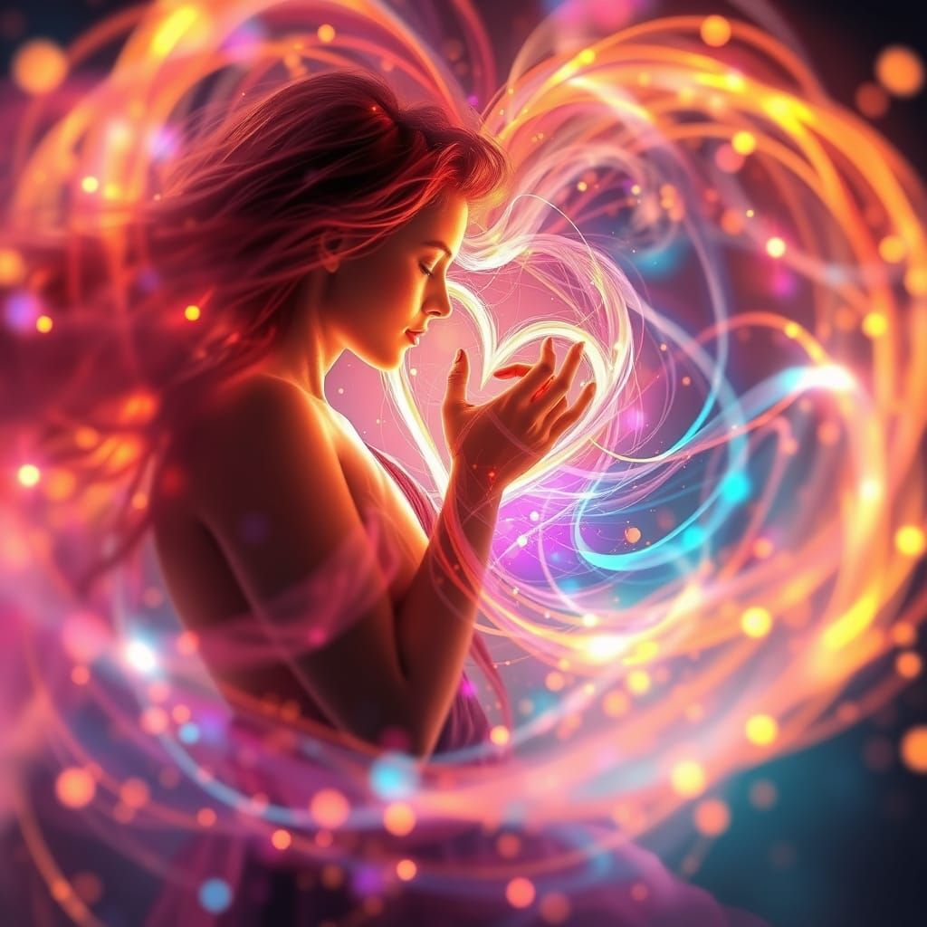Abstract Love: Glowing Light Ribbons in Visionary Art Style
