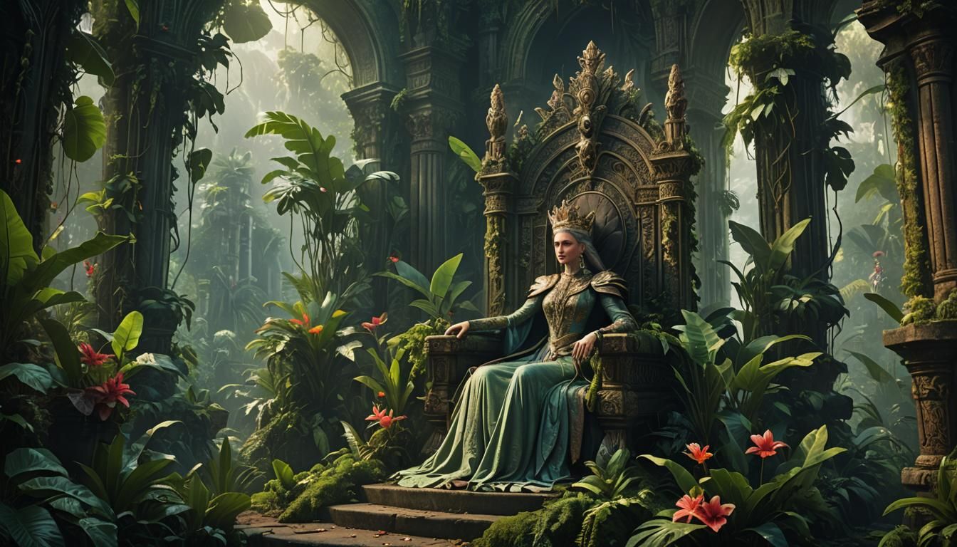 Lemurian Queen in a Mystical Throne Room