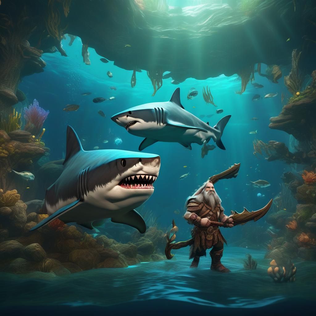 Aquatic Shark Dwarf Druid in Detailed Digital Art