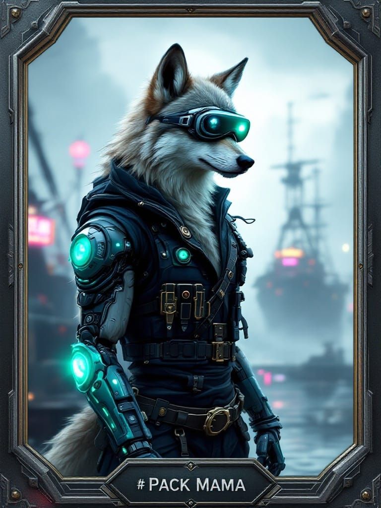 Cyberpunk Wolf Pirate in Midnight Blue Tactical Vest