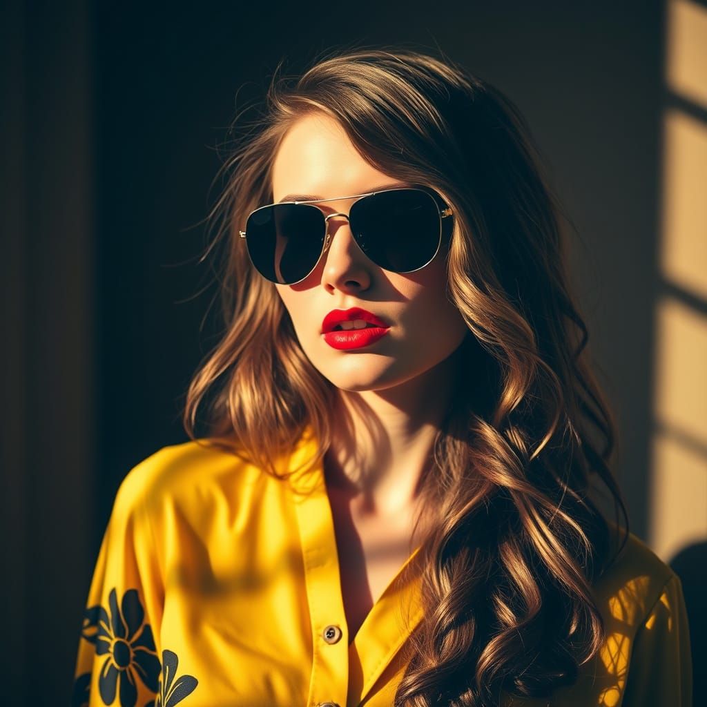 Woman with Aviator Sunglasses, in Art Nouveau Style