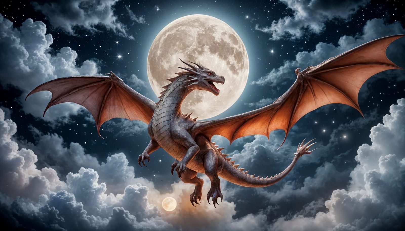 Majestic European Dragon Soaring Under Moonlight