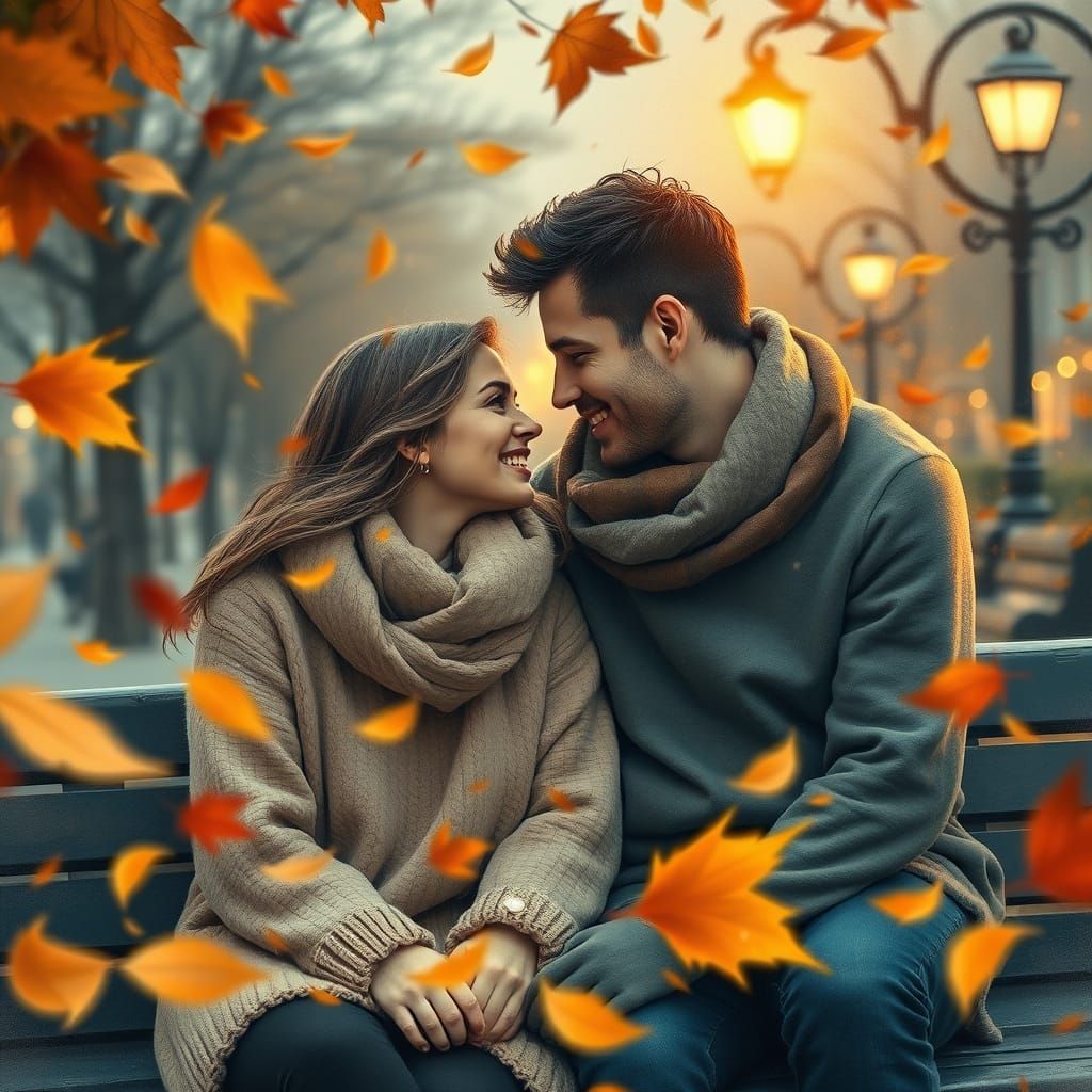Cozy Autumn Evening: Couple in Watercolor Style