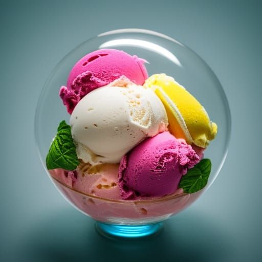 Pastel Gelato Desserts in Glass Sphere, Hyper-Realistic