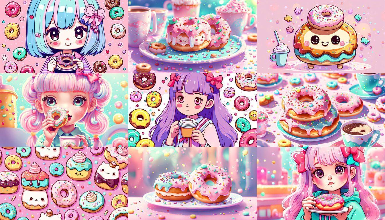 Kawaii Doughnut with Coffee in Anime Style