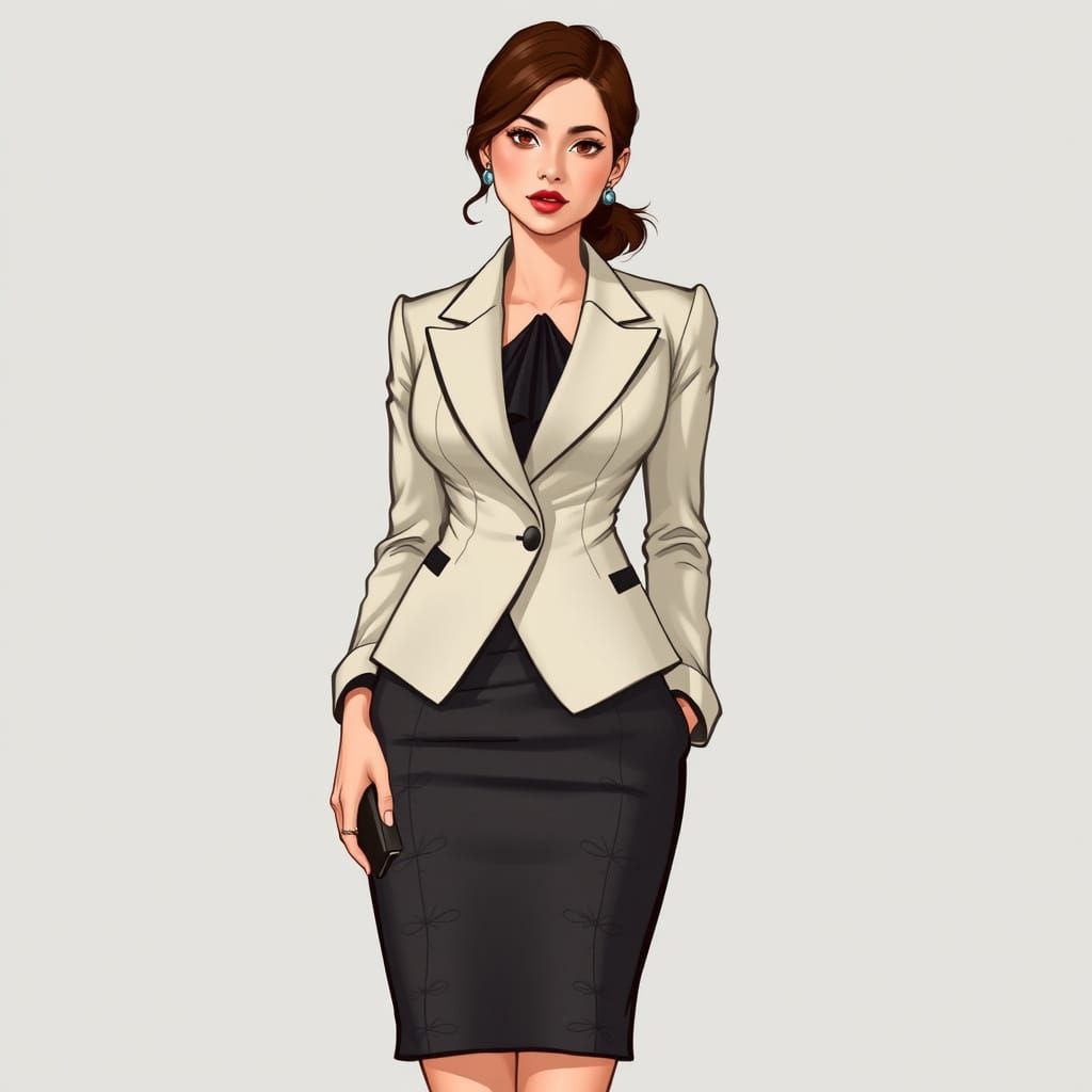 Elegant Woman in Formal Attire, Art Nouveau Style