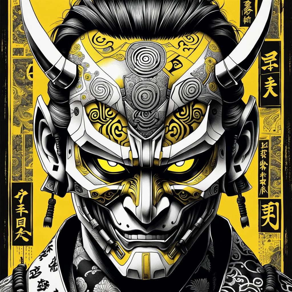 Cyberpunk Samurai Mask in Manga Style