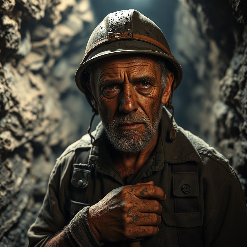 Weary Miner Amidst Underground Coal Mine Ruins